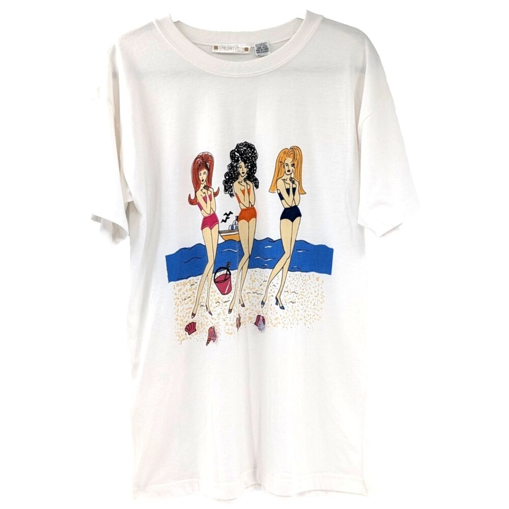 Architect Vintage 3 Beach Girls Embellished Jewelry 3D Ocean Retro Mod T-Shirt L